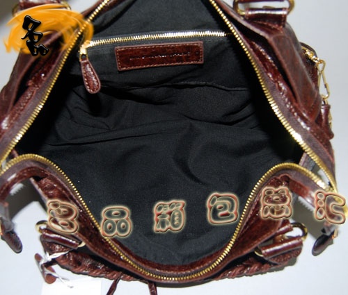 084332B Balenciaga機車包 單肩包 巴黎世家手提包 進口羊皮大金釘時尚女包 啡色