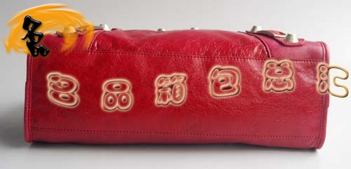 084332A Balenciaga機車包 單肩包 巴黎世家手提包 進口羊皮大銀釘時尚女包 紅色
