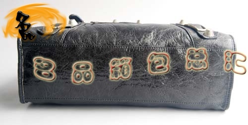 084332A Balenciaga機車包 單肩包 巴黎世家手提包 進口羊皮大銀釘時尚女包 深灰色