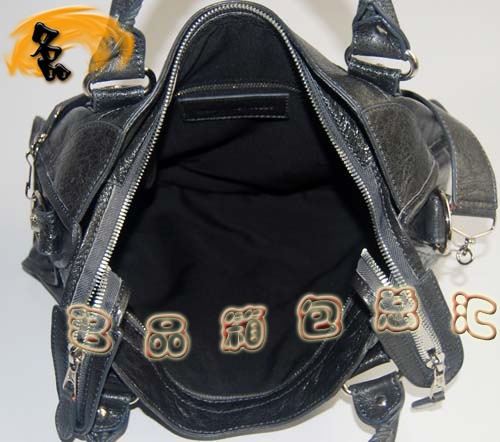084332A Balenciaga機車包 單肩包 巴黎世家手提包 進口羊皮大銀釘時尚女包 深灰色