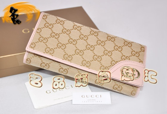 181593 一比一品質(zhì) 古奇雙G花布女士錢(qián)夾 Gucci長(zhǎng)款錢(qián)包 Gucci帆布包 杏配粉紅色