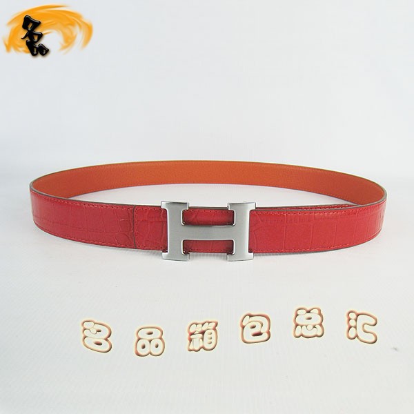 350 最新款愛(ài)馬仕皮帶 Hermes皮帶 Hermes腰帶 鱷魚紋紅配橙 銀扣(啞銀)3cm