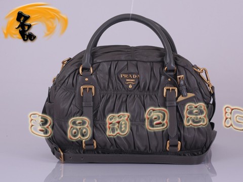 BL0397 普拉達最新款褶皺羊皮手提包 Prada斜挎包 普拉達休閑包 Prada女包 灰色