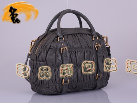 BL0397 普拉達最新款褶皺羊皮手提包 Prada斜挎包 普拉達休閑包 Prada女包 灰色