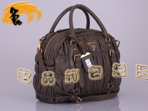 BL0397 普拉達最新款褶皺羊皮手提包 Prada斜挎包 普拉達休閑包 Prada女包 卡其色