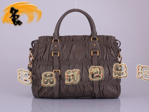 BN1336 普拉達最新款 羊皮褶皺女士休閑包 Prada手提包 Prada斜挎包 卡其色