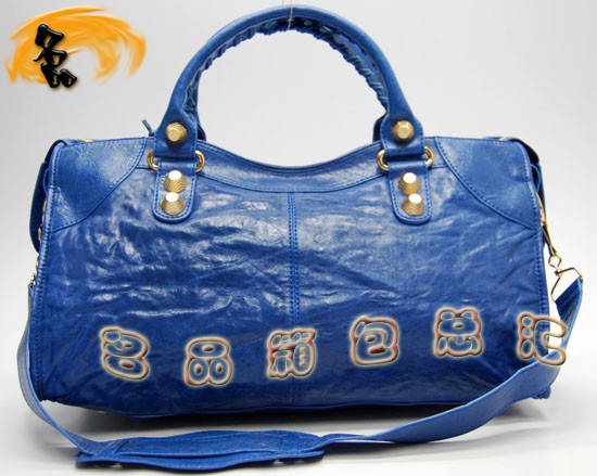 084328B Balenciaga女包 手提包 巴黎世家單肩包 進口羊皮時尚休閑女包 藍色