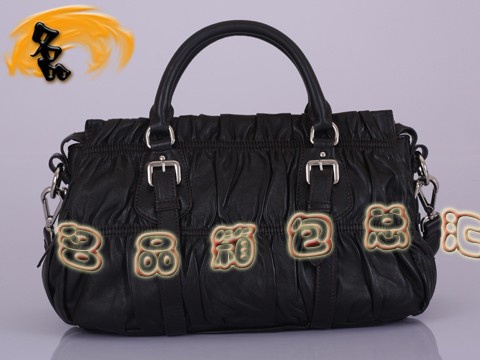 BN1407 正品品質 普拉達羊皮女士斜挎包 最新款褶皺系列女包 Prada手提包 啡色