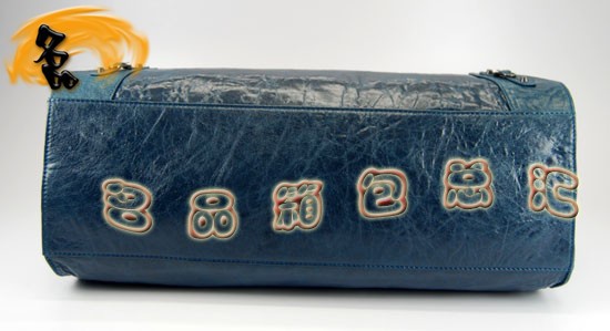 084340 Balenciaga機車包 單肩包 巴黎世家手提包 進口羊皮時尚女包 寶藍色