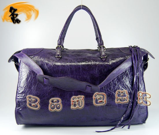 084340 Balenciaga機車包 手提包 巴黎世家單肩包 進口羊皮經典時尚女包 深紫色