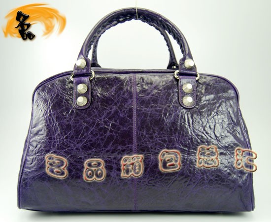 084355A 進口羊皮時尚休閑女包 手提包 Balenciaga女包 巴黎世家手提包 深紫色