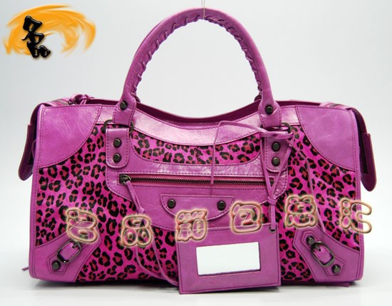 084328A Balenciaga女包 進口牛皮經典時尚女包 巴黎世家手提包 玫紅色