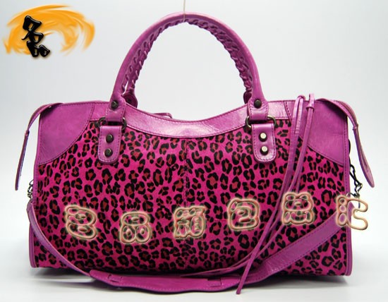 084328A Balenciaga女包 進口牛皮經典時尚女包 巴黎世家手提包 玫紅色