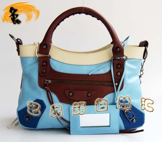 084331 Balenciaga手提包 巴黎世家女包 進口牛皮經典時尚女包 藍杏駝色