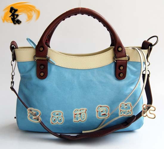 084331 Balenciaga手提包 巴黎世家女包 進口牛皮經典時尚女包 藍杏駝色