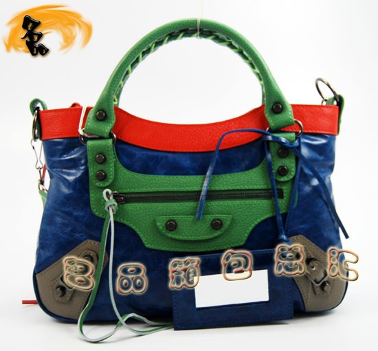 084331 巴黎世家手提包 Balenciaga女包 進口牛皮經(jīng)典時尚女包 藍紅綠色