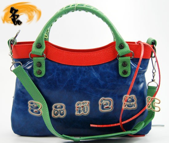 084331 巴黎世家手提包 Balenciaga女包 進口牛皮經(jīng)典時尚女包 藍紅綠色