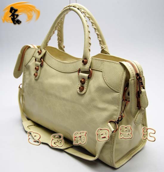 084332C Balenciaga單肩包 巴黎世家手提包 進口牛皮經典時尚女包 機車包 米白色