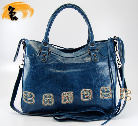 084616 Balenciaga機車包 巴黎世家單肩包 進口牛皮經典時尚女包 寶藍色