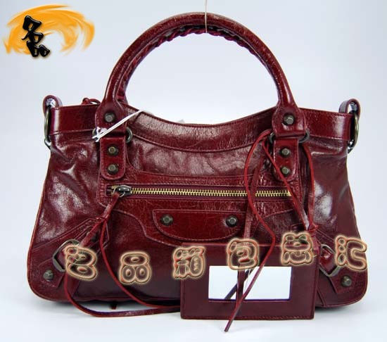 103208 巴黎世家機車包 Balenciaga單肩包 進口油皮時尚女包 手提包 酒紅色