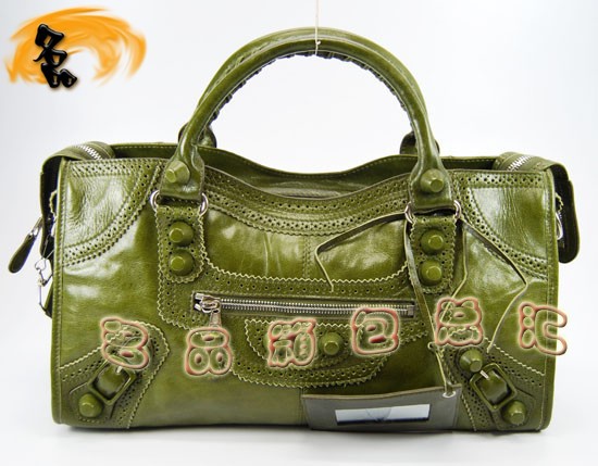 084828 Balenciaga單肩包 巴黎世家手提包 進口牛皮經典時尚女包 機車包 軍綠色