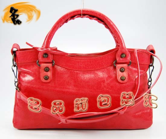 103208 巴黎世家機車包 Balenciaga單肩包 進口油皮時尚女包 手提包 淺紅色