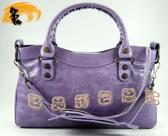 103208 巴黎世家機車包 Balenciaga單肩包 進口油皮時尚女包 手提包 淺紫色