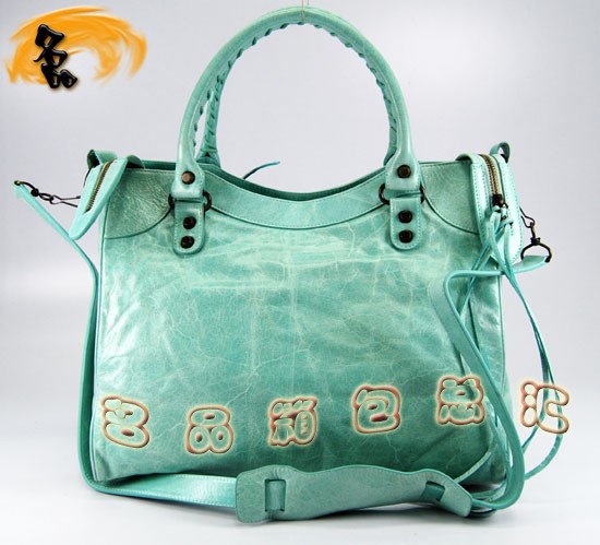 084616 Balenciaga機車包 巴黎世家單肩包 進口牛皮經典時尚手提包 湖水藍色