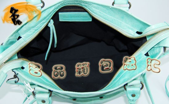 084616 Balenciaga機車包 巴黎世家單肩包 進口牛皮經典時尚手提包 湖水藍色