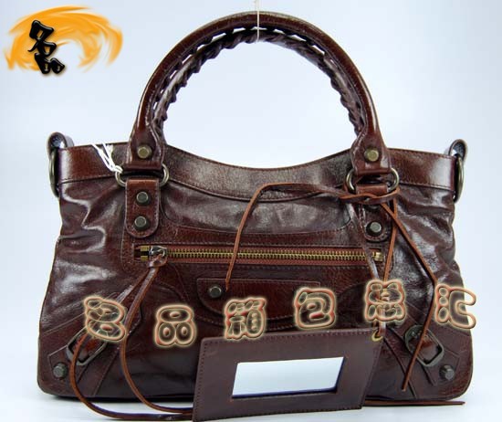 103208 巴黎世家單肩包 Balenciaga機(jī)車包 進(jìn)口油皮時尚女包 手提包 深啡色