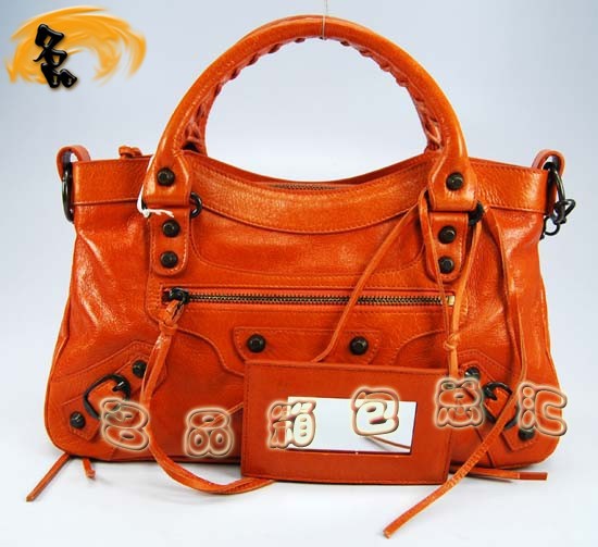 103208 巴黎世家機(jī)車包 Balenciaga單肩包 進(jìn)口油皮時(shí)尚女包 手提包 橙色