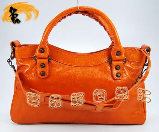 103208 巴黎世家機(jī)車包 Balenciaga單肩包 進(jìn)口油皮時(shí)尚女包 手提包 橙色