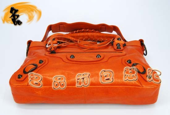 103208 巴黎世家機(jī)車包 Balenciaga單肩包 進(jìn)口油皮時(shí)尚女包 手提包 橙色