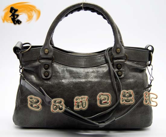 103208 巴黎世家單肩包 Balenciaga機(jī)車包 進(jìn)口油皮時(shí)尚女包 手提包 深灰色