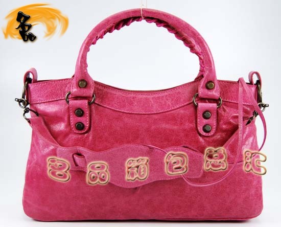 103208 巴黎世家機車包 手提包 Balenciaga單肩包 進口油皮時尚女包粉紅色