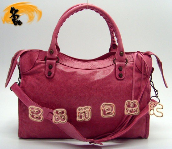 115748L 巴黎世家機車包 進口油皮時尚女包 Balenciaga單肩包 手提包 粉紅色