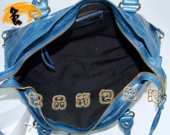 115748S 巴黎世家機車包 Balenciaga單肩包 進口油皮時尚女包 手提包 寶藍色