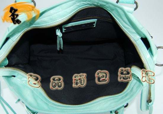 115748L 巴黎世家機車包 Balenciaga單肩包 進口油皮時尚女包 手提包 湖水藍色