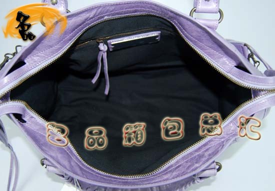 115748L 巴黎世家機車包 Balenciaga單肩包 進口油皮時尚女包 手提包 淺紫色