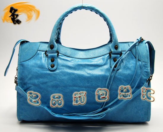 115748S 巴黎世家單肩包 Balenciaga機車包 進口油皮經典款女包 手提包 天藍色