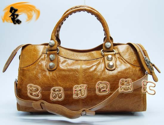 173082A Balenciaga機車包 巴黎世家單肩包 進口牛皮經典女包 手提包 駝色