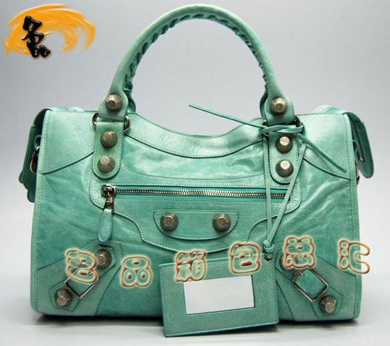 173084A 巴黎世家單肩包 Balenciaga機車包 進口牛皮時尚休閑女包 手提包 湖水綠色