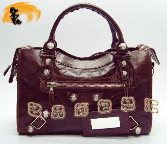 173084A Balenciaga手提包 巴黎世家單肩包 進口牛皮經典時尚女包 機車包 深啡色