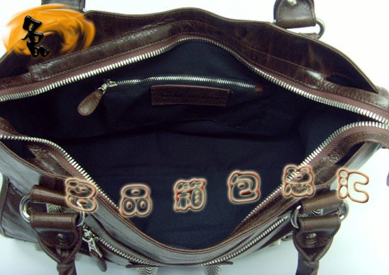 173084A Balenciaga手提包 巴黎世家單肩包 進口牛皮經典時尚女包 機車包 深啡色