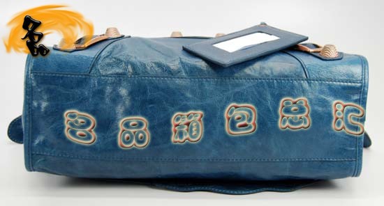173084C Balenciaga手提包 巴黎世家單肩包 進口牛皮經典時尚女包 機車包 寶藍色