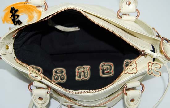 240557C 巴黎世家單肩包 Balenciaga機車包 進口油皮時尚女包 手提包 米白色