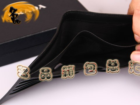 2M0114 Prada錢包 新款進口十字紋牛皮錢夾 普拉達短款錢包 Prada男士錢夾 黑色