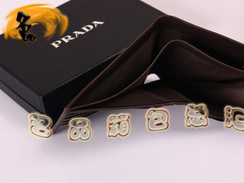 2M0114 Prada錢包 新款進口十字紋牛皮錢夾 普拉達短款錢包 Prada男士錢夾 啡色