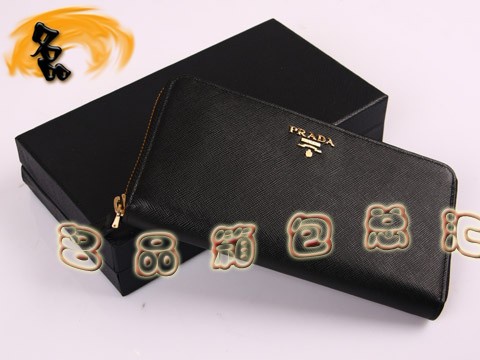M506A Prada錢包 普拉達男士牛皮金色拉鏈長錢夾 Prada長款錢包 Prada錢夾 黑色