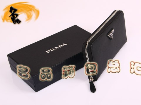M506A Prada錢包 普拉達男士牛皮銀色拉鏈長錢夾 Prada長款錢包 Prada錢夾 黑色